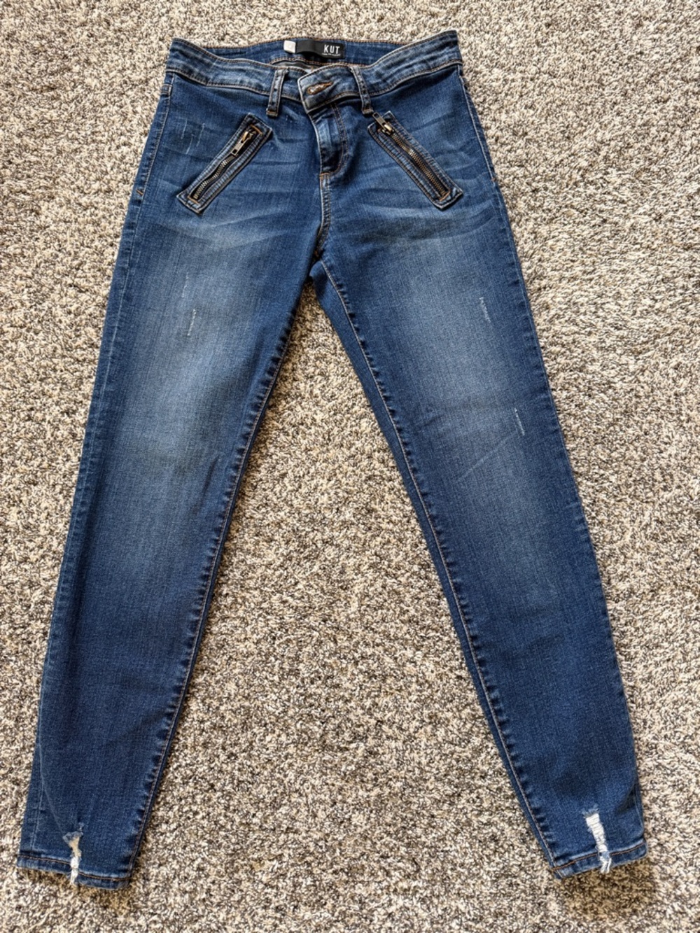 Kut from the Kloth Medium Blue Skinny Jeans with Angled Zip Pockets